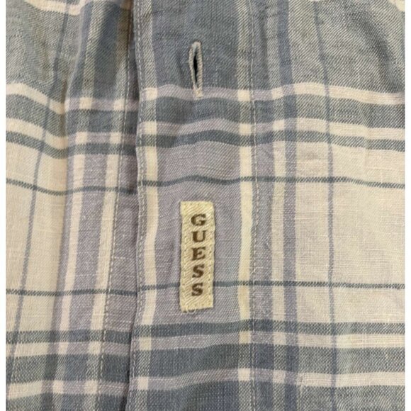 Vintage Mens Guess Classic Sportswear Plaid Button-Down Shirt Linen Blend - L - Picture 4 of 8